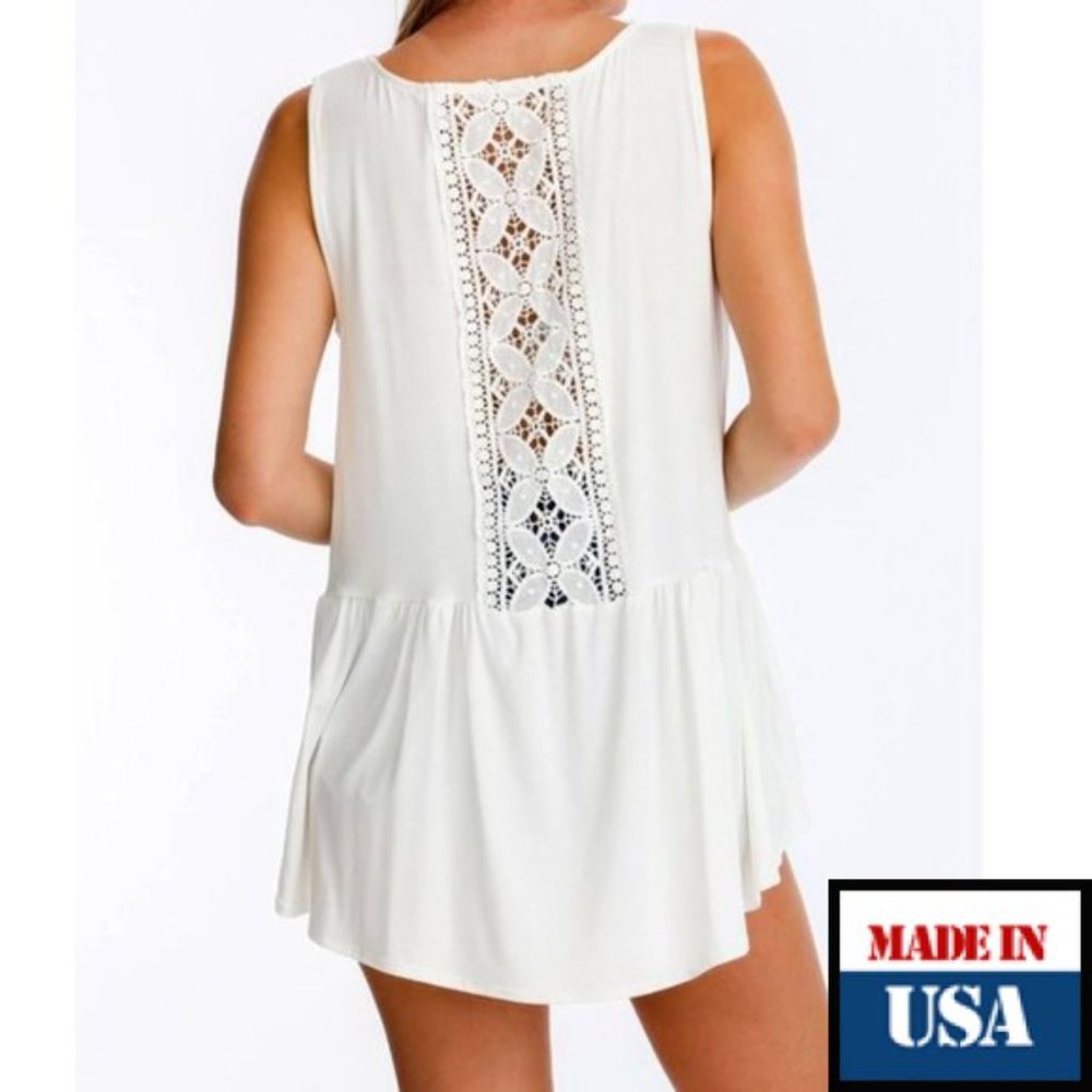 🌼Ruffled Tank with Crochet Back Detail in White